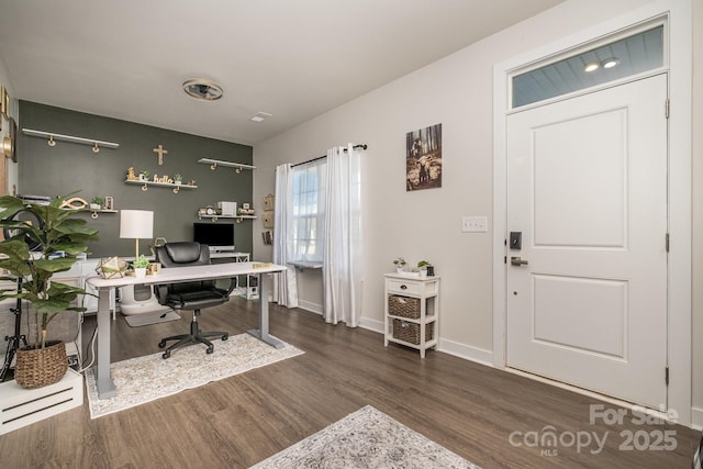 office space featuring dark hardwood / wood-style flooring