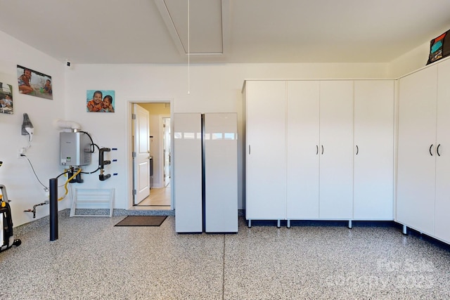 garage with tankless water heater