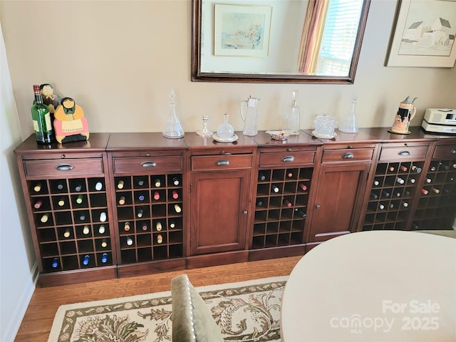 bar featuring light hardwood / wood-style flooring