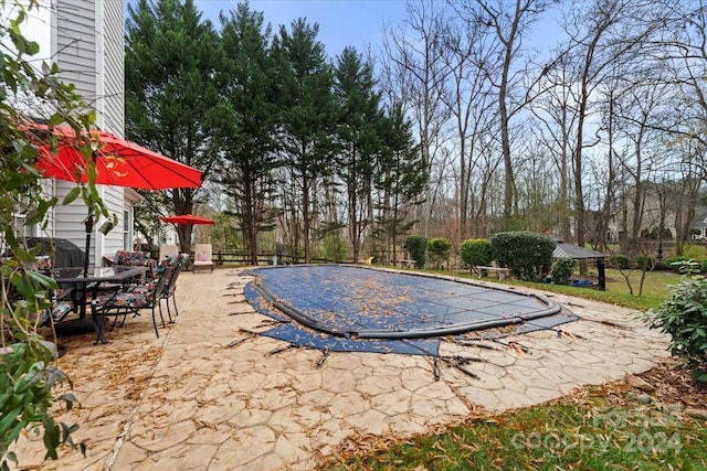 view of swimming pool featuring a patio area