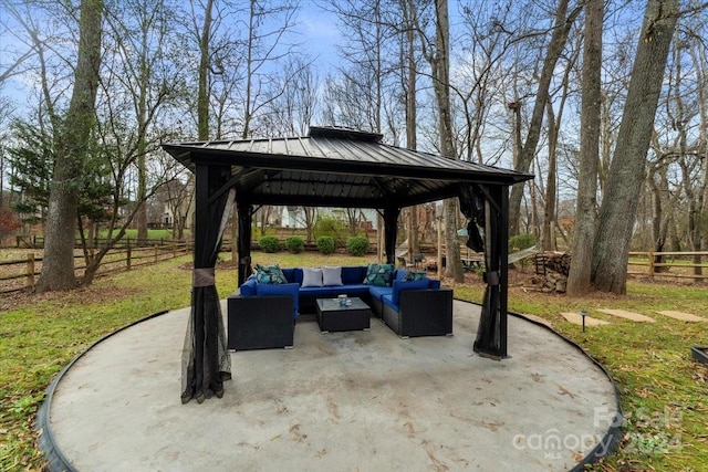 view of patio with a gazebo and an outdoor living space