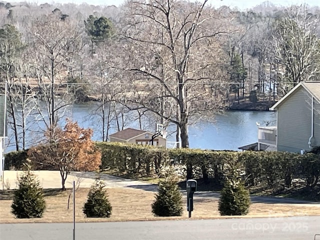 exterior space featuring a water view