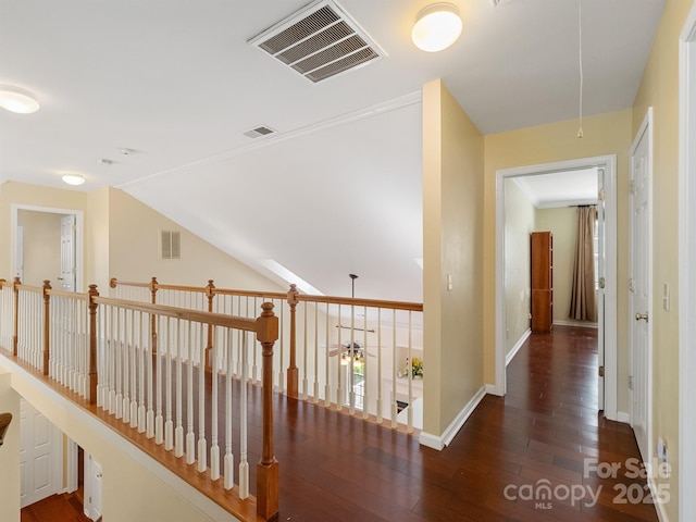 9903 Southampton Commons Dr, Charlotte, NC 28277 - corridor with attic access, wood-type flooring, an upstairs landing, and vaulted ceiling