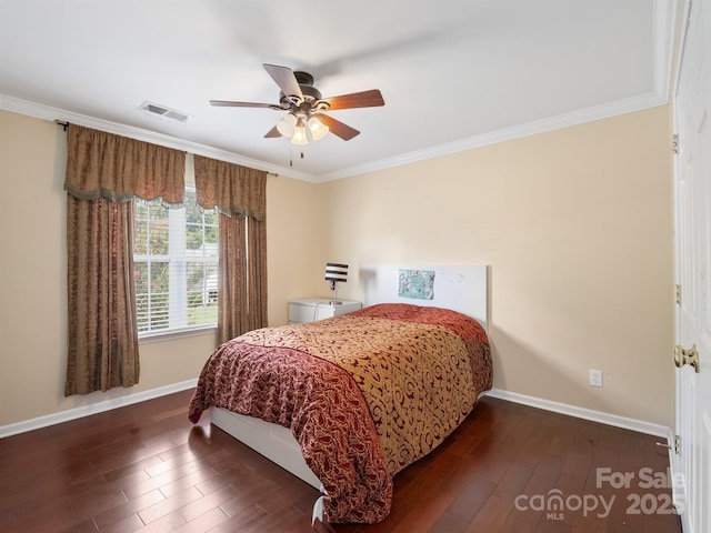 9903 Southampton Commons Dr, Charlotte, NC 28277 - bedroom with dark wood-style floors, ornamental molding, and ceiling fan
