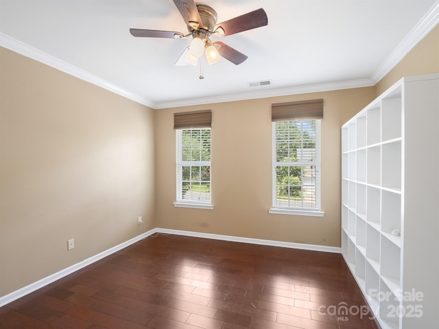 9903 Southampton Commons Dr, Charlotte, NC 28277 - spare room with crown molding, dark wood-type flooring, and a ceiling fan