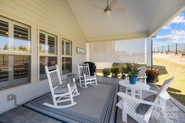 view of patio / terrace featuring ceiling fan