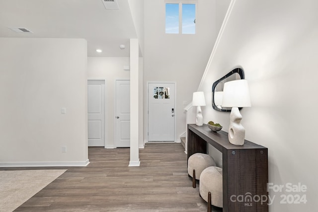 foyer entrance with hardwood / wood-style floors