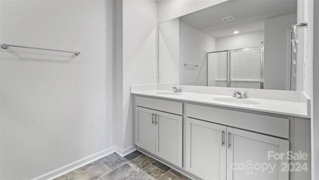 bathroom with vanity and walk in shower