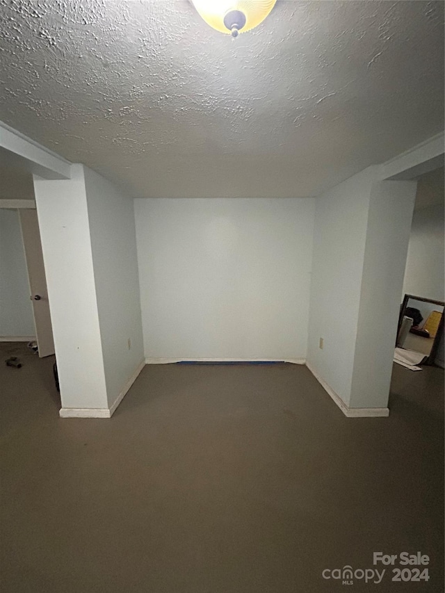 basement with a textured ceiling and carpet floors