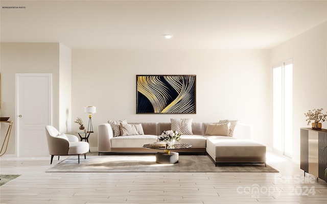 living room featuring light wood-type flooring