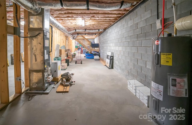 basement with electric water heater