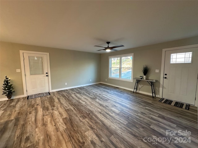 entrance foyer with hardwood / wood-style flooring, plenty of natural light, and ceiling fan