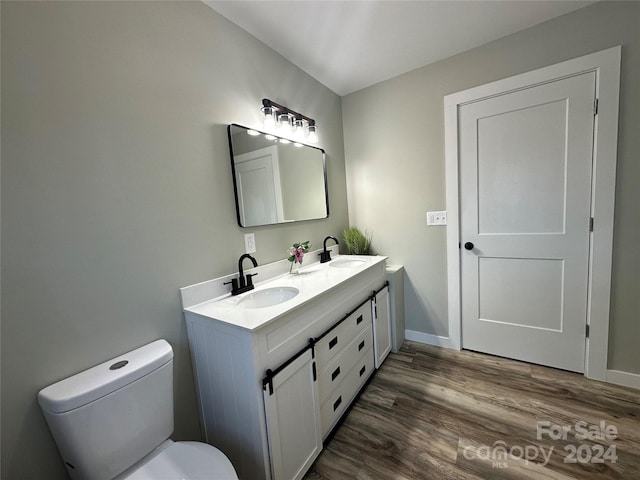 bathroom featuring vanity, wood-type flooring, and toilet