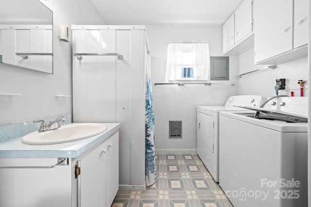 2959/2961 Bearwallow Mountain Rd, Hendersonville, NC 28792 - washroom featuring electric panel, sink, and washer and dryer