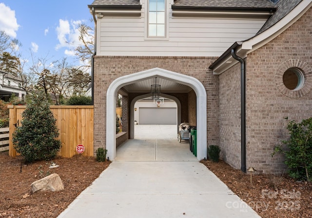 exterior space featuring a garage