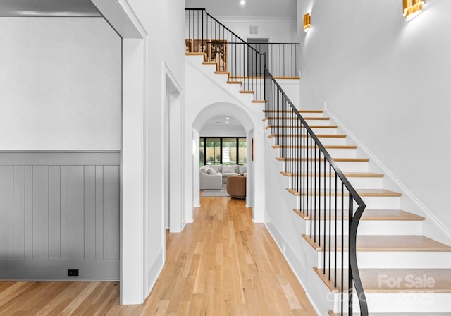 staircase featuring hardwood / wood-style floors