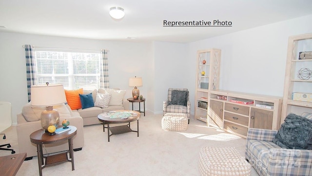 living room with light carpet