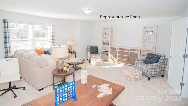 living room with light carpet