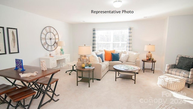 living room with light carpet