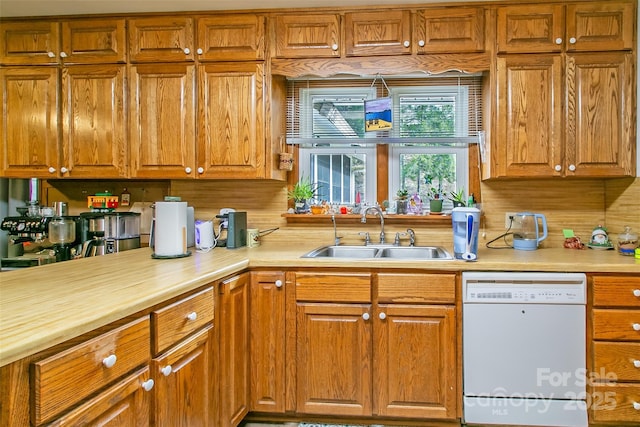 kitchen featuring white dishwasher and sink