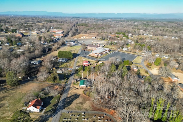 drone / aerial view featuring a mountain view