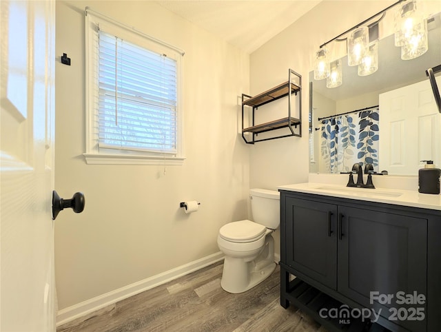 bathroom featuring hardwood / wood-style floors, vanity, and toilet