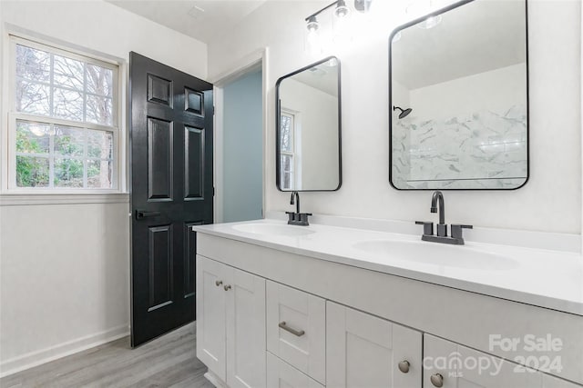 bathroom with vanity and wood-type flooring