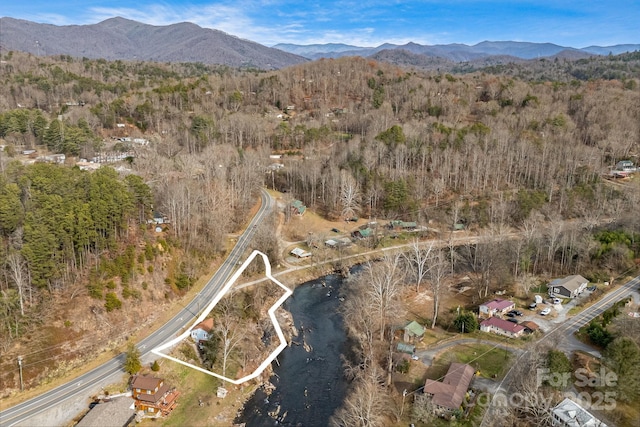 birds eye view of property with a mountain view