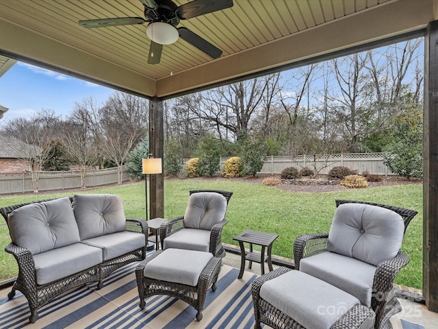 view of patio featuring outdoor lounge area and ceiling fan