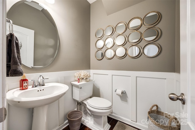 bathroom featuring hardwood / wood-style floors, toilet, and sink