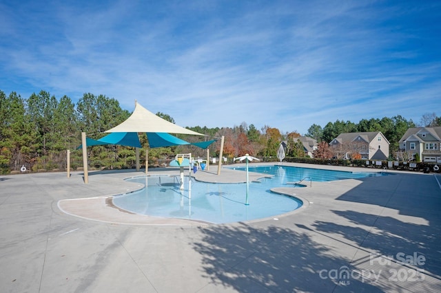 view of swimming pool with a patio