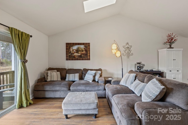 123 Foxden Dr Unit 202, Fletcher, NC 28732 - living room featuring a skylight, wood finished floors, and vaulted ceiling