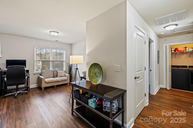 123 Foxden Dr Unit 202, Fletcher, NC 28732 - home office with dark wood-style floors and separate washer and dryer