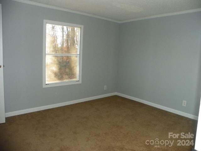 carpeted empty room with ornamental molding