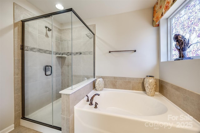 bathroom with plus walk in shower