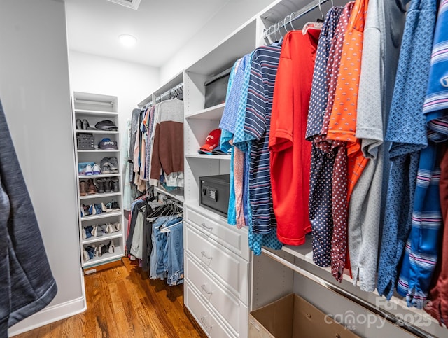 walk in closet with hardwood / wood-style flooring