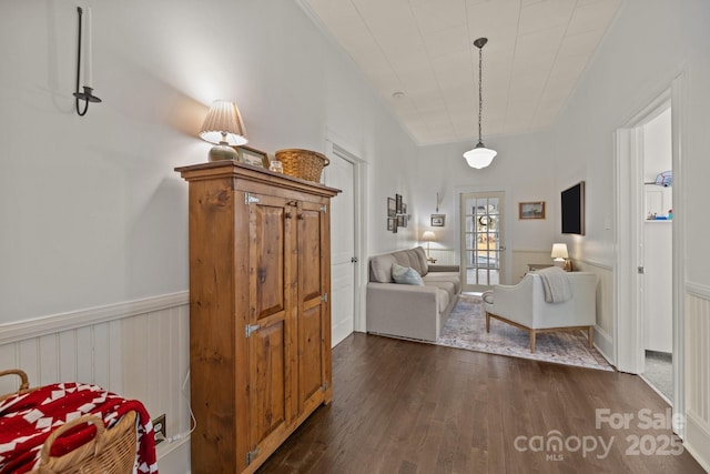 interior space with dark wood-type flooring