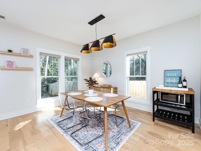 dining area featuring light hardwood / wood-style flooring and a healthy amount of sunlight