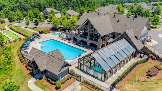 view of swimming pool featuring a patio area