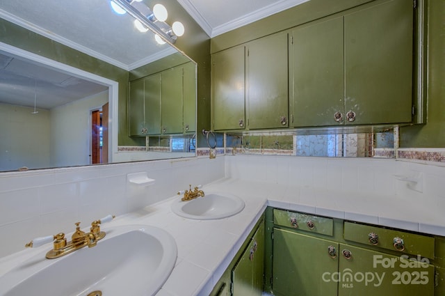 bathroom featuring vanity and crown molding