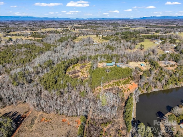 drone / aerial view with a water and mountain view