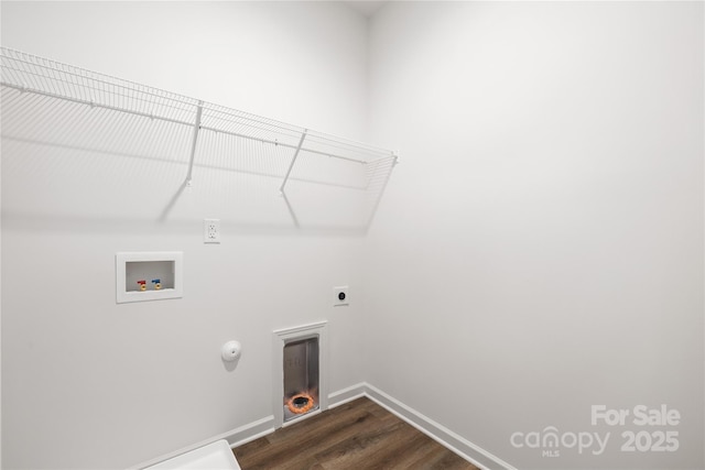 laundry area with hookup for an electric dryer, washer hookup, dark hardwood / wood-style flooring, and gas dryer hookup