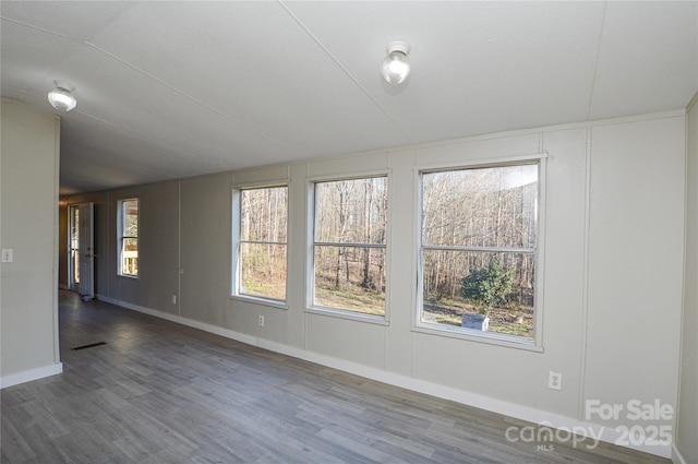 spare room featuring wood-type flooring