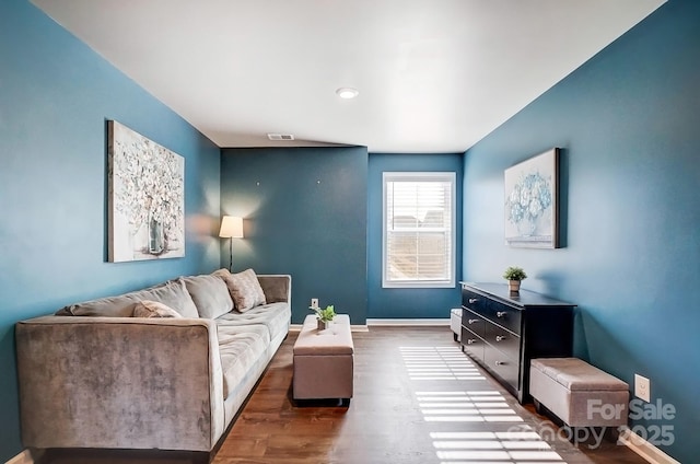 living room with dark wood-type flooring