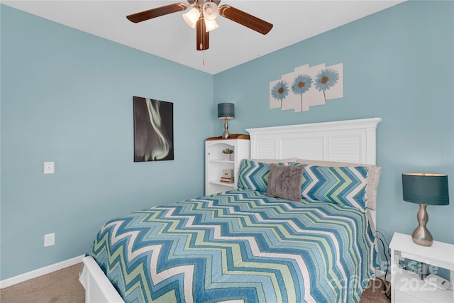 bedroom featuring carpet flooring and ceiling fan