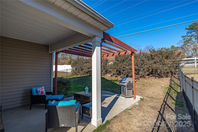 view of patio / terrace featuring a pergola and grilling area