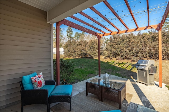 view of patio with a pergola and grilling area