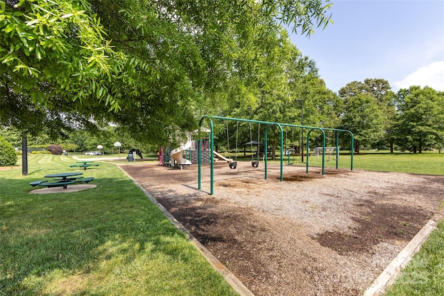 view of jungle gym with a yard