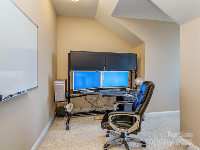 office space featuring lofted ceiling