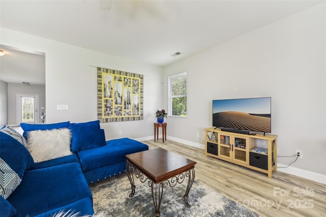 living room with hardwood / wood-style flooring